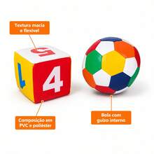 Kit Bola e Dado Grande Com Chocalho de Brinquedo Infantil - Multicolorido - Visão 3