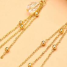 1pc Women's Fashion Green Rhinestone Face Chain, Personalized Street Style Tassel Face Chain, Facial Jewelry Stage Accessory - Gold - View 2