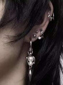 Y2K Spiky Studded Pearl Ball Earrings For Women, Stainless Steel Punk Pointed Pendant Earrings, Gothic Style Jewelry - Pearl Earrings - View 3