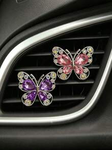 1pc Exquisite And Shiny Butterfly Decoration Car Air Outlet Decoration - With Aromatherapy Sheet, Aromatherapy Clip, Rhinestone Decoration Butterfly Air Outlet Clip, Elegant Interior Accessories, (Easy To Install) - A - View 3