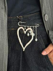 1pc Sweet Cool Retro Faux Pearl Chain Brooch Pin, Decorative Shorts Hem Chain - Silver - View 3