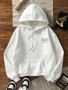 Women's Letter Print Hooded Casual Daily Wear Sweatshirt White - White - View 4