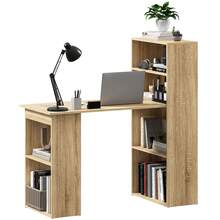 Computerbureau met opbergplank, hoekbureau met aangrenzende boekenkast, diverse opbergmogelijkheden, eikenhouten afwerking - A - Bekijken 2