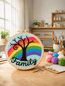 Rainbow Tree Customized Text Embroidery Hoop Art, Handmade Yarn Stitching Craft, Personalized Home Wall Decor, Colorful Room Decoration, Meaningful Gift For Loved Ones, Create Your Own Exclusive Artwork - Multicolor - View 5