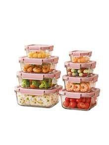 Asnews Snap-Lock Lid Glass Food Storage Containers Set, Built-In Vent Valve On Lids, 8Pcs Assorted Sizes In Blue And Pink, For Kitchen Meal Prep, Pantry Organization And Portable Lunch Storage - Multicolor - View 1