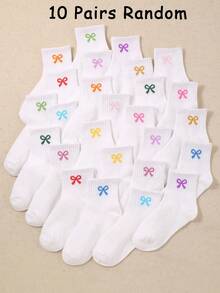20/10/5 Pairs Random Kids White Series Elastic Crew Socks, Soft & Comfortable, Breathable, White Socks Bows For Girls, Fall Socks Baby Halloween Socks - Multicolor - View 15