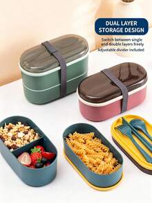 1pc Practical Portable Student Lunch Box, Multi-Compartment Large Capacity Bento Box With Utensils, Food Storage Container, Suitable For Back To School, Daily School Use, Ideal Gift For Graduation, New Year, School Essential - Multicolor 2 - View 2