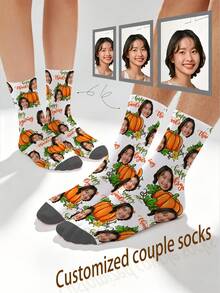 1 Pair Customizable Men's Mid-Calf Socks With Face Pattern, Can Print Any Face On Socks, Personalized Photo Socks, Fun Customized Image Mid-Calf Socks, Suitable For Valentine's Day, Birthday, Gift-Giving, Thanksgiving And Other Occasions, Personalized Customization - Multicolor - View 10