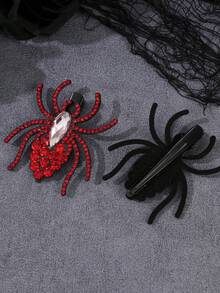 2pcs Halloween Spider Personalized Hair Clips BB Clips Bangs Clips Rhinestone Decor Hair Accessories Dark Style - Multicolor - View 5