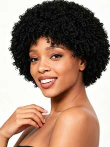 8 Inch Fluffy Spiral Curl Wig, High Density Heat-Resistant Synthetic Fiber Wig, Natural Styling, Suitable For Various Parties - Black - View 4