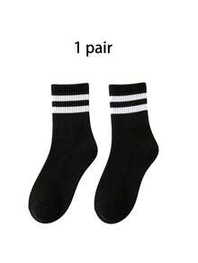 Unisex Striped Black Soft Comfortable Mid-Calf Socks, Suitable For Daily, Outdoor Leisure Sports, Loafers, Sneakers, All Seasons - Black - View 6