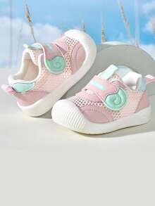 1pair Unisex Infant Breathable Mesh PU Sneakers With Hook And Loop Design, Suitable For Spring And Autumn - Pink - View 15