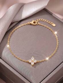 1pc Versatile Elegant Four-Leaf Clover Women's Bracelet, Gold-Plated Jewelry Accessory, Daily Travel Accessory, Anniversary Birthday Gift For Girlfriend - Bracelet - View 3