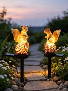 1pc Cute Squirrel Pinecone Solar Garden Stake Light, Waterproof LED Warm White Outdoor Pathway Lamp, Animal Figurine Ground Light For Yard Lawn Patio Garden Decoration - Multicolor - View 6