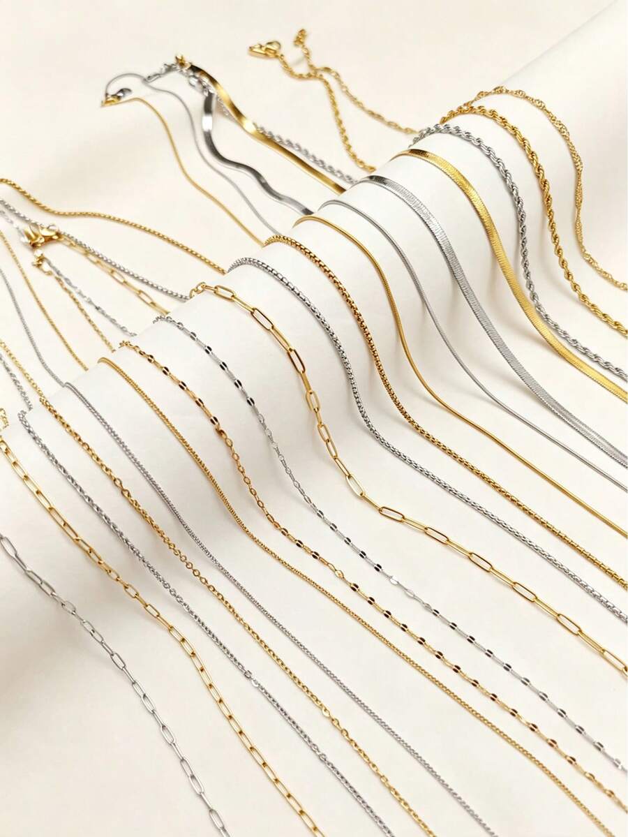 1pc Mixed Style Necklace Chain Bulk Round Snake Chain, O-Ring Chain, Blade Chain, Lip Chain, OT Chain, Grid Chain, Etc. Suitable For DIY Pendant Jewelry Making Materials, Suitable For Women's Daily Wear - Multicolor - View 1
