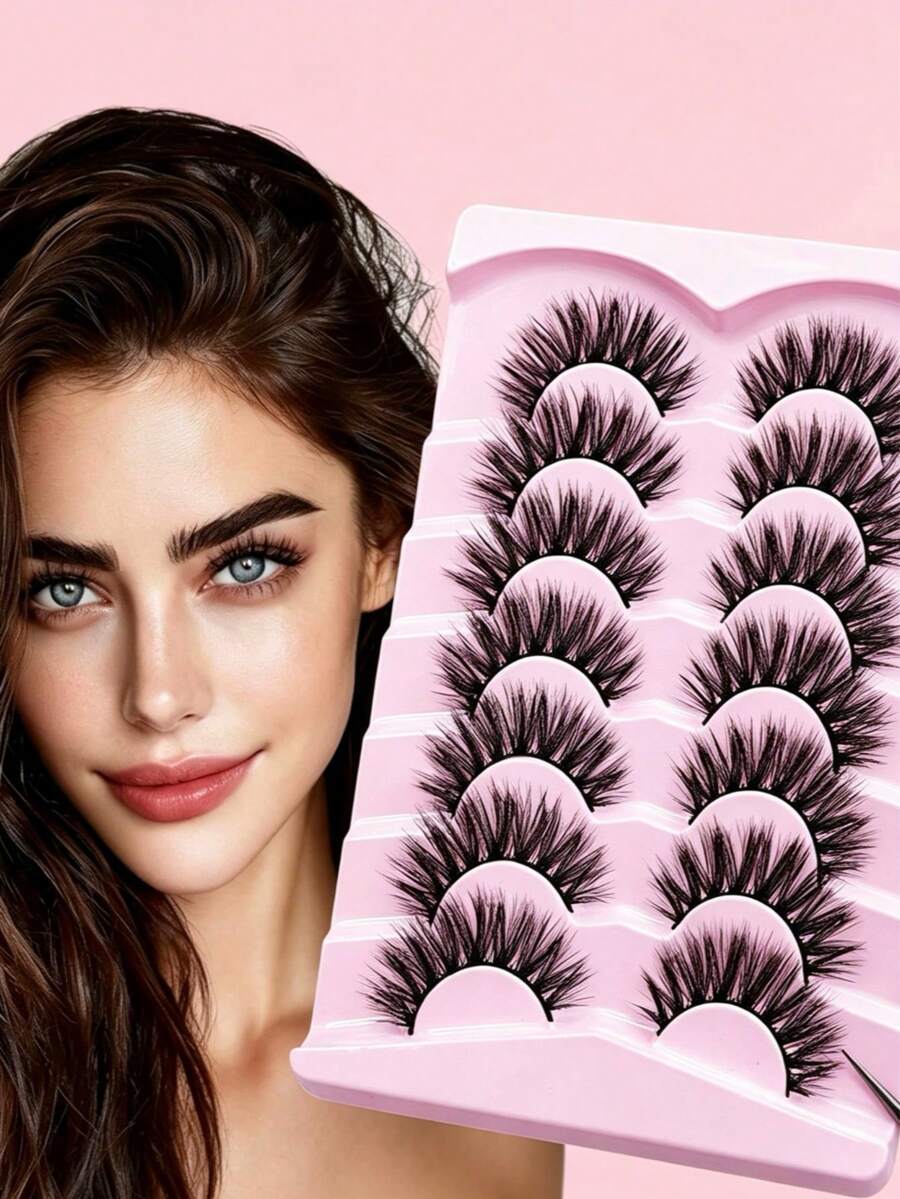 7 Pairs Fox Eye False Eyelashes, Fluffy Voluminous Wispy Lashes, Natural Curly 3D Stereo Faux Mink Eyelashes, Soft Reusable Eye Lashes For Women Daily Party Makeup - Black - View 1