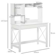 Modern houten bureau met opbergruimte, boekenkast, planken en een groot blad, ideaal voor kleine ruimtes, thuis of in de slaapkamer, 105 x 50 x 137,5 cm, wit. - A - Bekijken 5