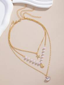 3pcs/Set Summer Fashion Bohemian Style Colorful Faux Pearl Shell Pendant Women's Multi-Layer Layered Necklace Set, Suitable For Beach Vacation, Travel - Multicolor - View 2