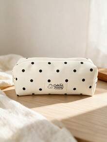 New Korean Style Polka Dot Print Pencil Case, Ins Large Capacity Student Stationery Storage Bag, Handheld Makeup Bag, Pencil Box, Suitable For Desktop Accessories, Applicable For Travel, Cosmetics, Stationery Storage, Compact And Portable Size, Meets Multi-Functional Storage, Durable Zipper Closure - Multicolor - View 3