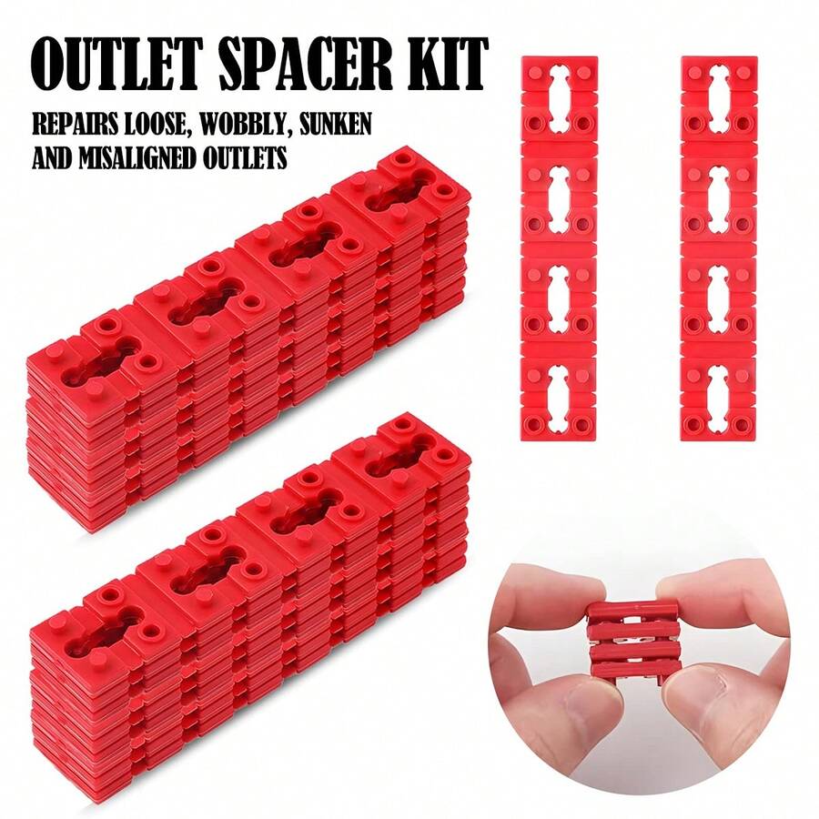 Kit de 20 piezas de espaciadores para tomacorrientes eléctricos, cuñas rojas duraderas para extensor de caja eléctrica, para arreglar tomacorrientes y enchufes de pared sueltos, inestables, hundidos y desalineados, herrajes de instalación segura de enchufes para proyectos de reparación eléctrica del hogar y mantenimiento de cableado DIY