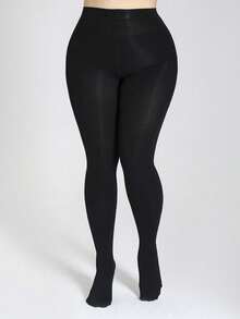 2 Pairs Women's High Elastic Plus Size Tight Glossy Silky Pantyhose - Black - View 4