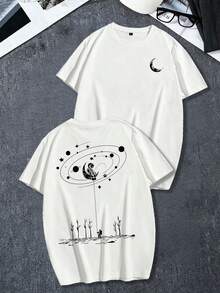 [男士大尺碼衍生款]1件男士時尚印花寬鬆短袖T恤 | 精緻設計 | 夏季必備 | 易於搭配，展現你的風格 - 白色 - 查看 3
