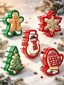 5pcs/8pcs Christmas Cookie Cutter Set, Holiday Cookie Cutters With Comfortable Grip, Stainless Steel Baking Molds, Christmas Shapes Including Santa Claus, Gingerbread Man, Christmas Tree, Stainless Steel Sandwich Cutter, Baking Tool Set - Multicolor - View 3