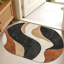 1pc Oval Flannel Door Mat, Soft Comfortable Absorbent Non-Slip Machine Washable With Anti-Slip Backing, Abstract Wave Pattern, Suitable For Entrance, Living Room, Bedroom, Kitchen, Bathroom, Patio, Laundry Room, Hallway, Multi-Functional Home Floor Mat, Holiday Decorative Rug - Multicolor - View 4