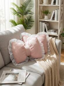 Lace Bow Throw Pillow, Soft & Cute Spring Bowknot Decorative Cushion, Suitable For Bedroom, Sofa, Bed And Other Home Decor In Spring & Summer, Great Spring Gift For Family And Friends - Pink - View 2