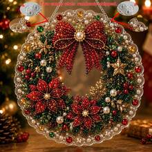 Christmas Pearl And Diamond Sunlight Capture Set, Thickened 3d Design, Diy Craft | Pre-Installed Metal Chain, Lace-Trimmed Acrylic Round Plate, 3d Mixed-Size Pearl Bead Crafts, Festive Window And Wall Decorations. - A - View 18