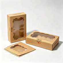 48/24/12/6 Pcs Hard Paper Gift Boxes With Clear Viewing Window, Thick Sturdy Reusable Boxes With Thank‑You Stickers, Ideal For Party & Holiday Gift Packaging - Brown - View 6