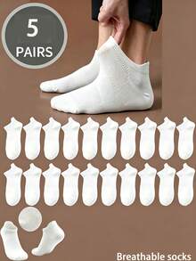 20 Pairs Men's White Low-Cut Mesh Socks, Breathable And Comfortable, With Arch Support, Suitable For Ankle Wear - White - View 7