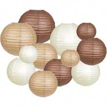 12pcs Caramel Bohemian Style Hanging Paper Lanterns | Rustic Neutral Brown, White And Beige Decor, Suitable For Birthday, Wedding, Bridal Shower, Graduation, Home Decor, No Electricity Required, Decorative Lanterns, Wedding Decor, Bohemian Decor - Multicolor - View 2