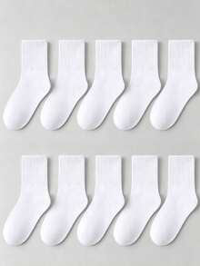 1/6/12/24 Pairs Kids Solid White Athletic Mid-Calf Socks, Newborn Essentials,Baby Stuff,Back To School - Multicolor - View 4