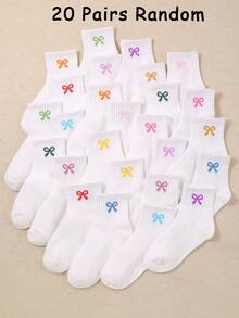20/10/5 Pairs Random Kids White Series Elastic Crew Socks, Soft & Comfortable, Breathable, White Socks Bows For Girls, Fall Socks Baby Halloween Socks - Multicolor - View 13