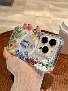1pc Creative Personalized Full Screen Circle Colorful Flower Leaf Tree Virgin Mary Pattern, Transparent Magnetic Large Hole TPU High Transparency Anti-Drop Phone Case Suitable For Samsung, Apple Phone 11/12/13/14/14plus/15/15plus/16/16plus/7/8plus/17/17pro And Other Models Protective Cover - Multicolor - View 3