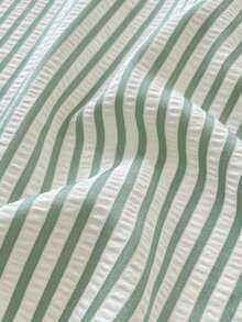 1pc Minimalist Retro Green & White Striped Table Skirt, Ruffle Edge Lightweight Half-Curtain To Hide Cabinet Clutter, Suitable For Entryway Cabinet, Window Sill, Sideboard, Washbasin, Kitchen, Balcony, Bay Window - Green - View 5