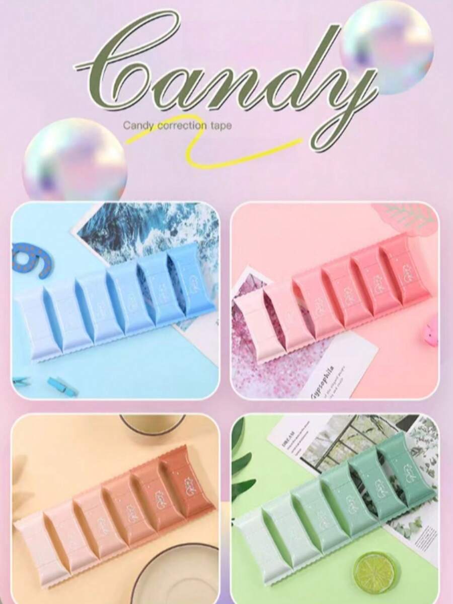 1pc Cute Pink Candy-Shaped Correction Tapes, Ideal For Precise Editing & Daily Office Use,Mini Correction Tape - A - View 1