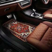 4pcs Car Floor Mats Set: Red Bohemian Exquisite Pattern, Crystal Velvet, Polyester Fiber, Universal Fit For Front And Rear Seats, Suitable For Various Car Models - Multicolor - View 3