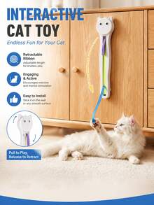 Interactive Cat Toy For Indoor , Door-Mounted Automatic Moving With String Action Cat Toy With Adjustable Motion Modes, Rechargeable Electric For Kittens & Bored Adult Cats, Hands-Free Pet Play Accessory - White - View 2