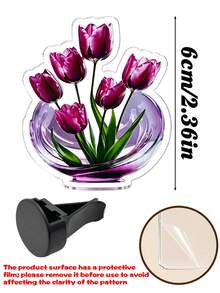 2D Creative Purple Tulip Vase Car Air Vent Clip, Acrylic Simulation Flower Auto Air Outlet Ornament, Cute Car Interior Decor Accessories For Ladies - 2D Tulip Vase - View 6