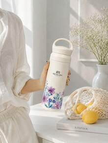 1 pieza SCALON Vaso térmico de gran capacidad 17oz/500ml con diseño floral colorido, vaso portátil a prueba de fugas con aislamiento al vacío - Patrón de flores frescas y lindas, acero inoxidable 304, adecuado para escuela, oficina, gimnasio, exterior, hogar y talla grande, aislamiento duradero, asa portátil, regalo de cumpleaños perfecto para familia, amigos, novio/novia, botella de agua, vaso de agua, vaso térmico, taza de viaje, vaso de viaje para agua caliente y fría - Multicolor - Ver 3