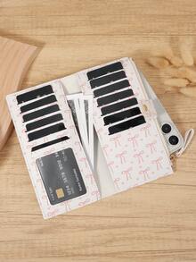 Fashionable Bow Print Long Wallet With Zipper And Buckle Fold Design, Suitable For Carrying Small Phones, Ideal For Outdoor And Travel - White - View 9