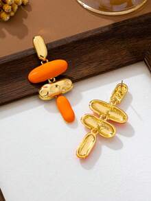1 Pair Exaggerated Asymmetrical Geometric Oil Drip Enamel Earrings - Orange - View 2