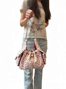 Vintage Leopart Dot Faux Fur Buckets Bag Designer Soflt Plush Women Shoulder Bags Heart Lock Chains Crossbody Bag Small Tote Bag - Multicolor - View 7