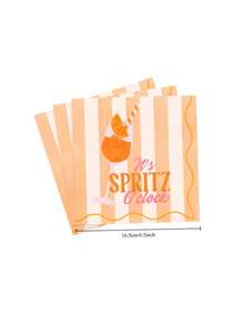 20/40pcs Orange White Striped Spritz Cocktail Napkins With Straws Set, Summer Pool Party Bachelorette Bridal Shower Garden Brunch Tableware, Paper Party Napkins, Gift For Party Hosts - Multicolor - View 3