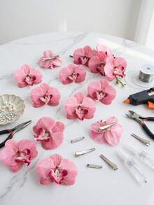 10/30 Pcs/Set Artificial Silk Phalaenopsis Orchid Bridal Bouquet, Valentine's Day Artificial Plants, Wedding Decoration, DIY Floral Wreath Materials, Bridal Handheld Flower Decoration Accessories, Wedding Car Decoration, Door Arch Decoration, Home Restaurant Bedroom Vase Decoration, Birthday Party Decoration Materials, New Year Gift, Graduation Season - Hot Pink - View 4
