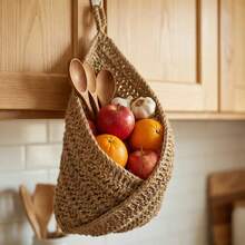 1pc Handmade Jute Wall-Mounted Fruit & Vegetable Storage Basket, Macrame Design With Mesh Structure - Multicolor - View 5