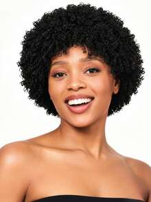 8 Inch Fluffy Spiral Curl Wig, High Density Heat-Resistant Synthetic Fiber Wig, Natural Styling, Suitable For Various Parties - Black - View 1