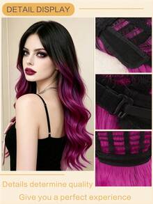 Ombre Black To Magenta Long Wavy Synthetic Wig For Women,28 Inch Middle Part Fluffy Curly Heat Resistant Wig For Daily Party Cosplay - Multicolor - View 5
